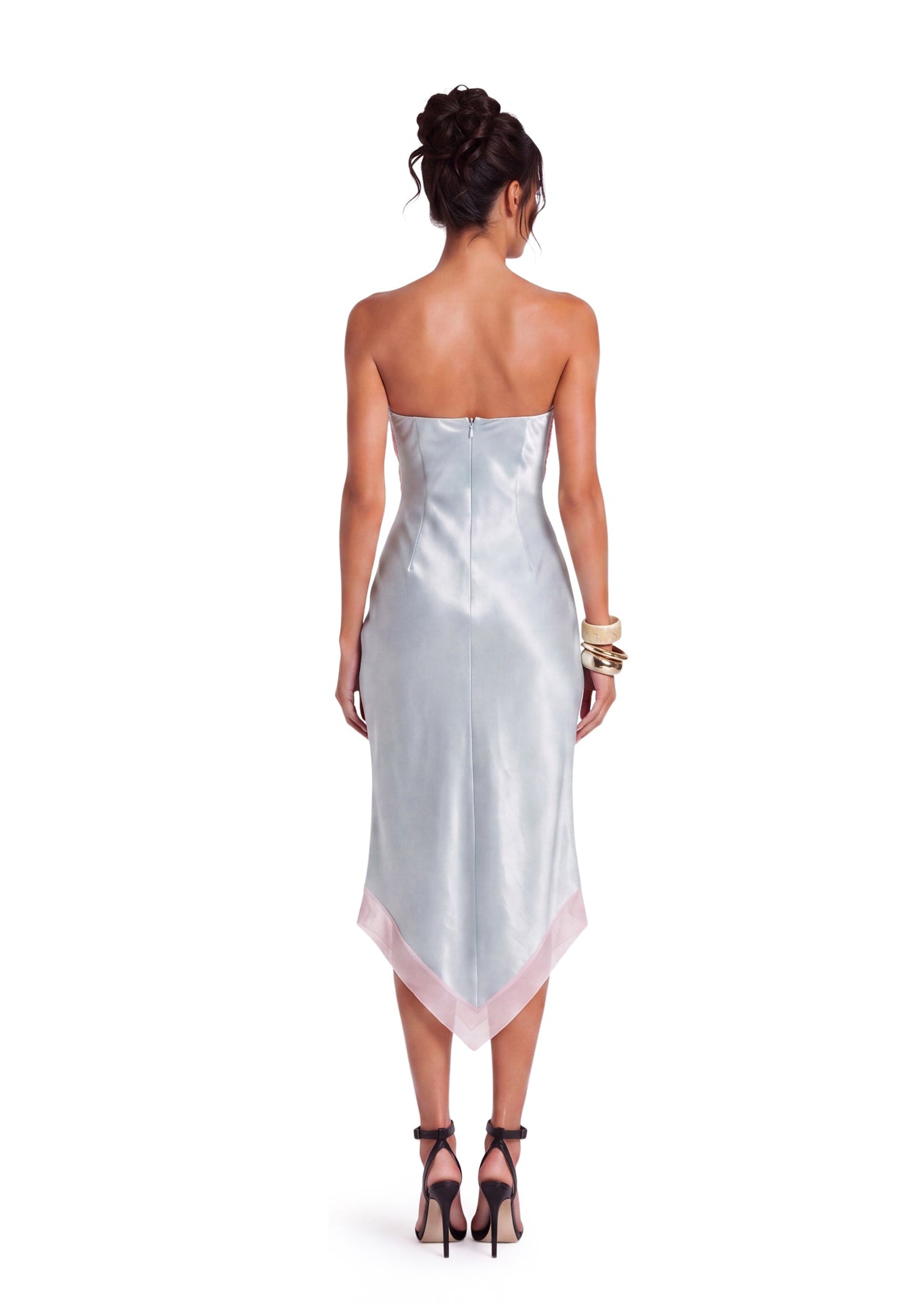Vestido Midi Sin Mangas de Satén con Encaje Deodat