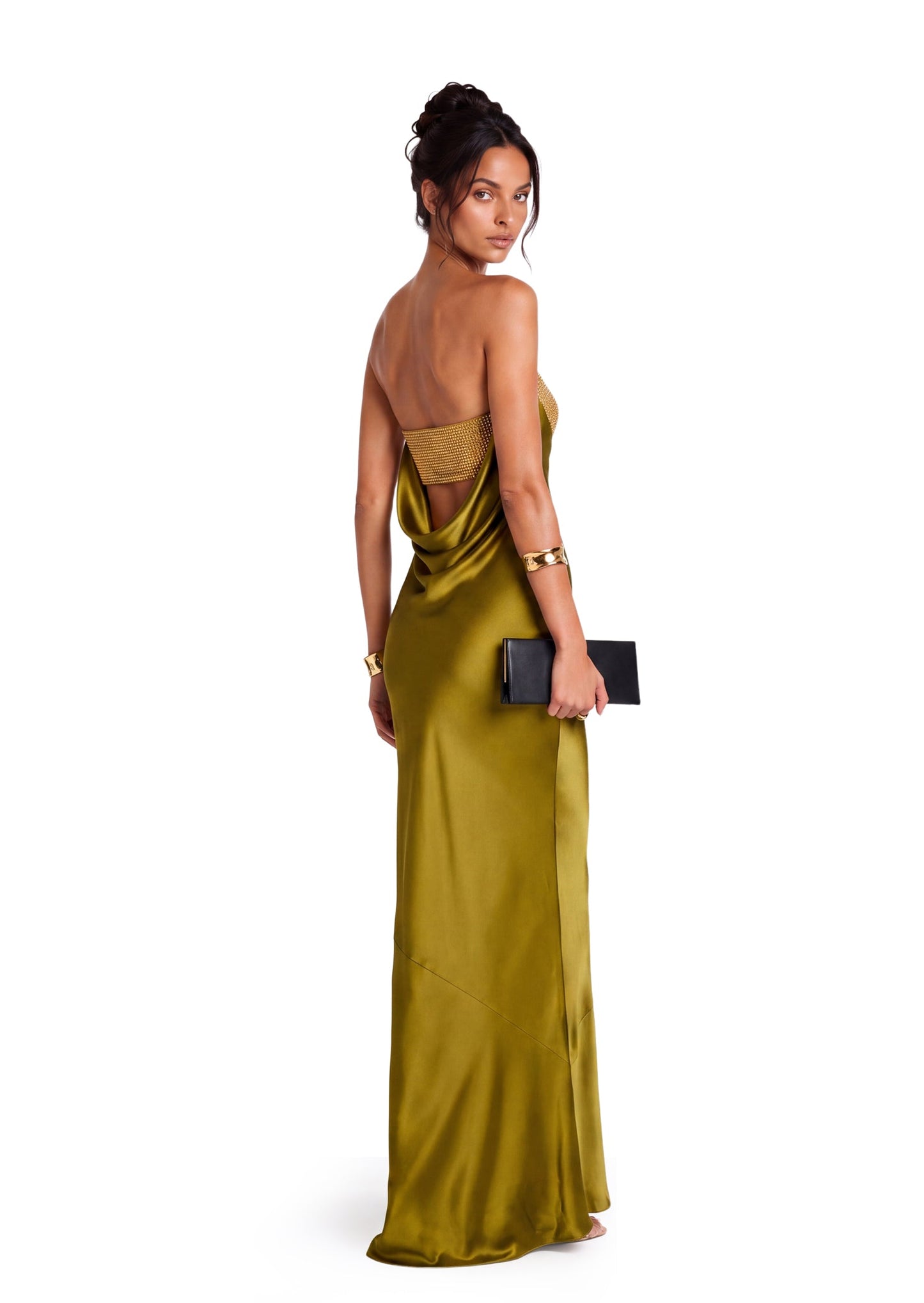 Vestido Maxi de Satén Chaz Off The Shoulder