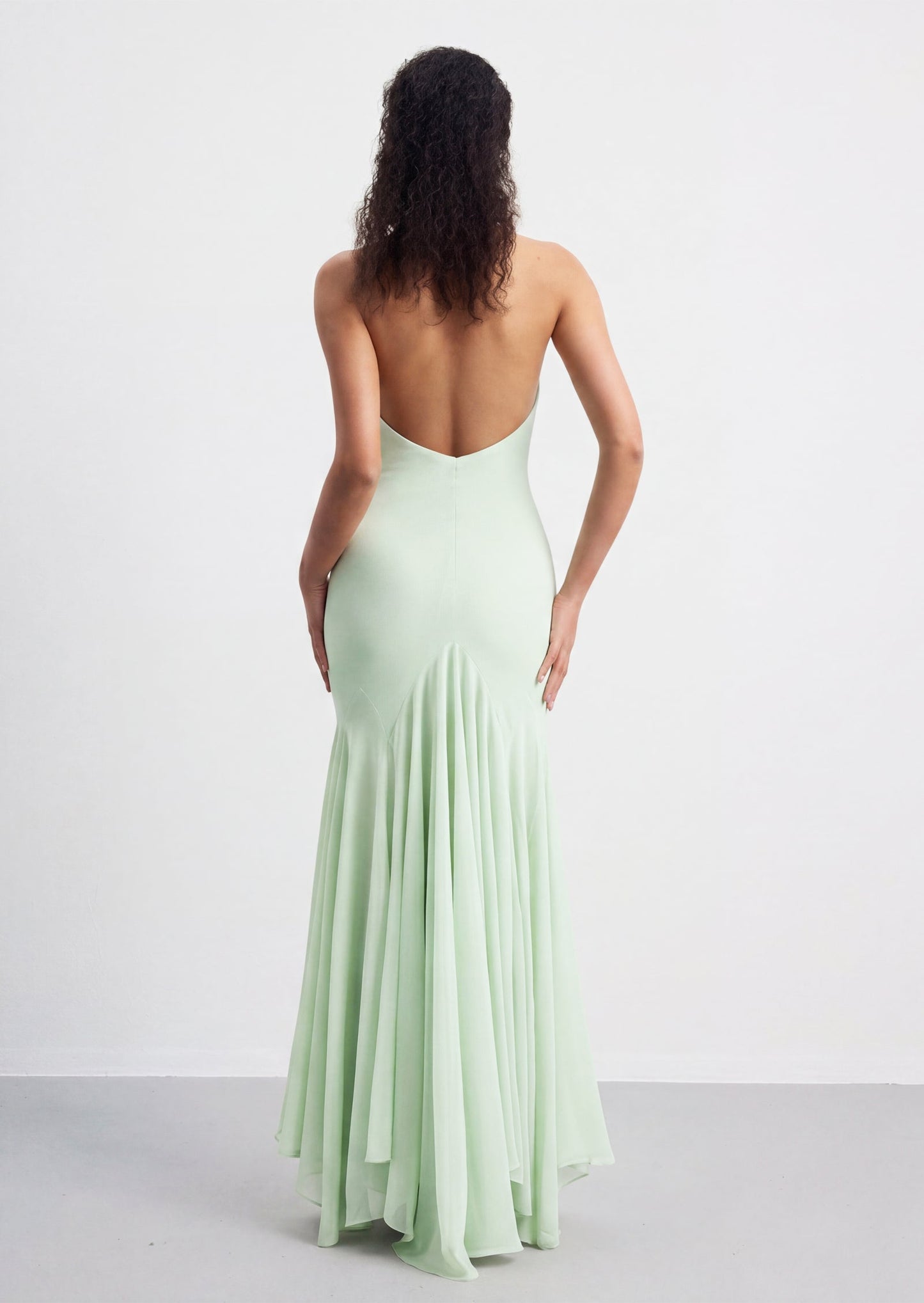 Vestido Maxi Drapado Bryonie en Georgette de Color Salvia