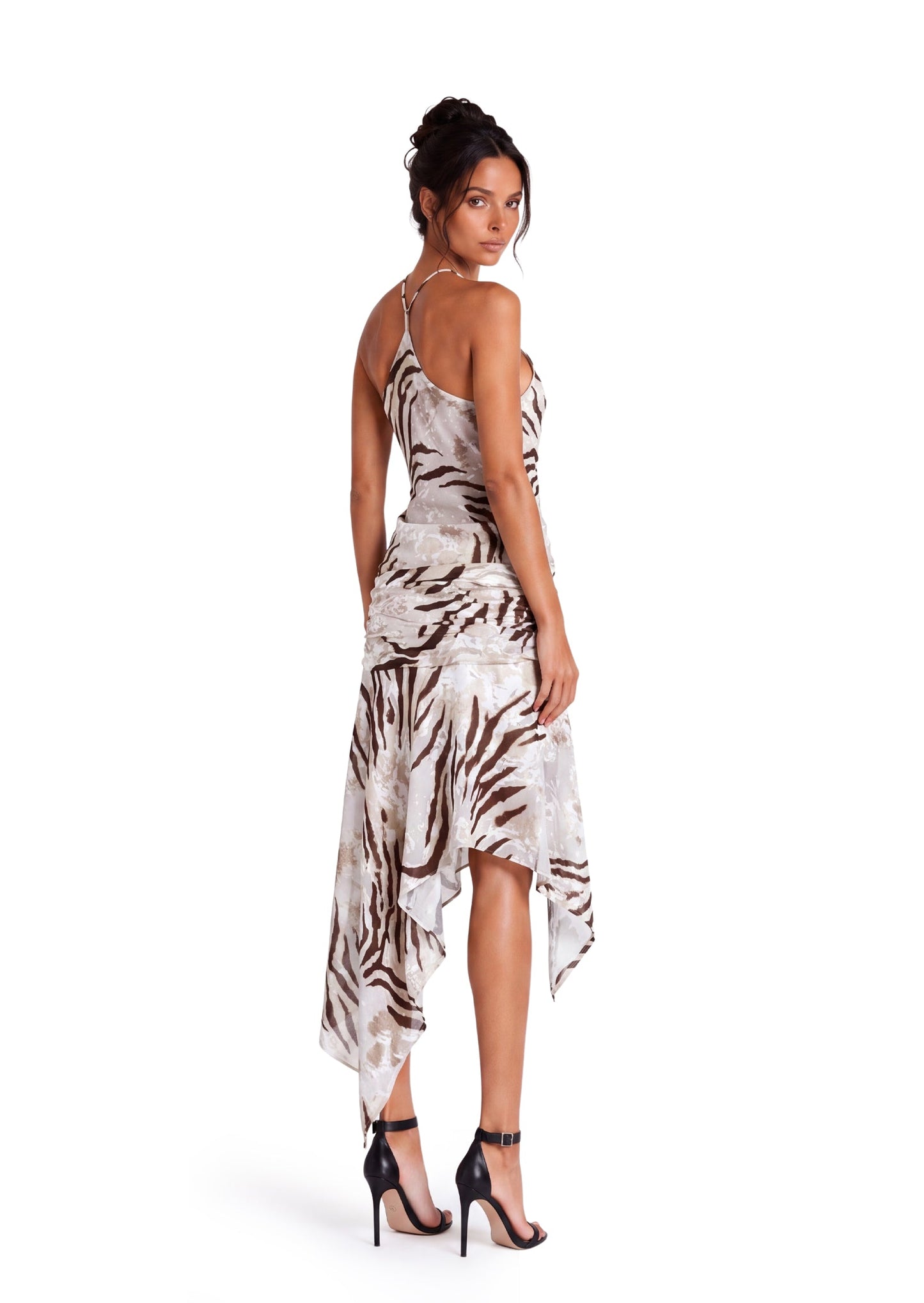 Meena Printed Asymmetrical Midi Dress