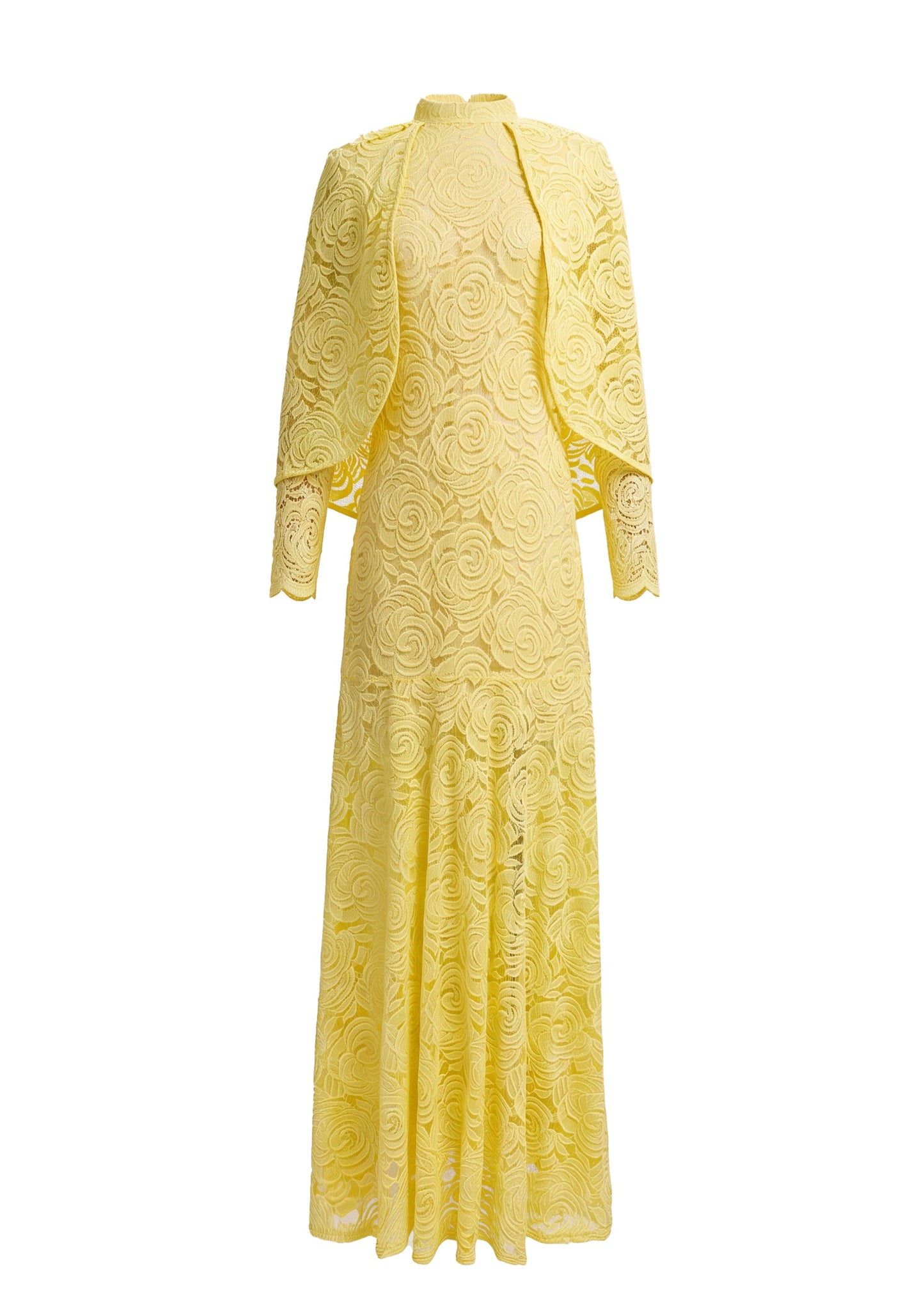 Vestido Maxi Amarillo de Encaje con Cuello Redondo Kabili