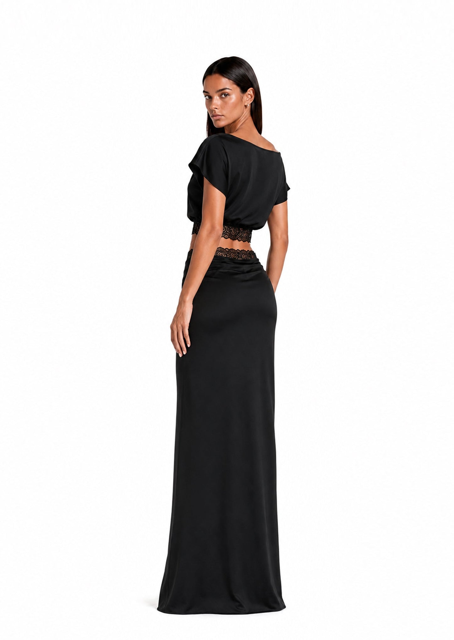 Conjunto de Top de Encaje Asimétrico Kahiau y Falda de Cola de Pez