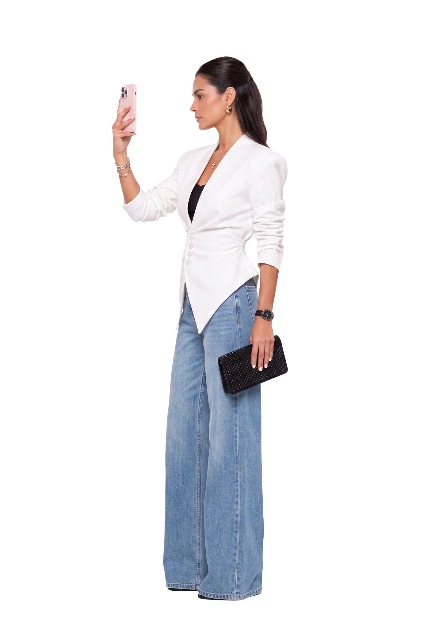 Blusa de Manga Larga con Escote en V - Color Blanco