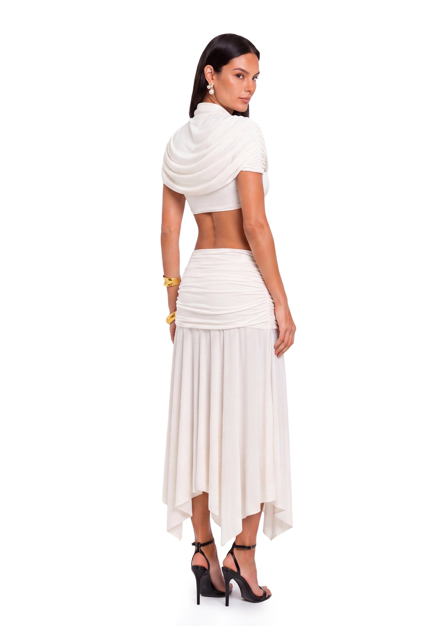 Conjunto Blanco de Top Corto y Falda Midi Jabbar