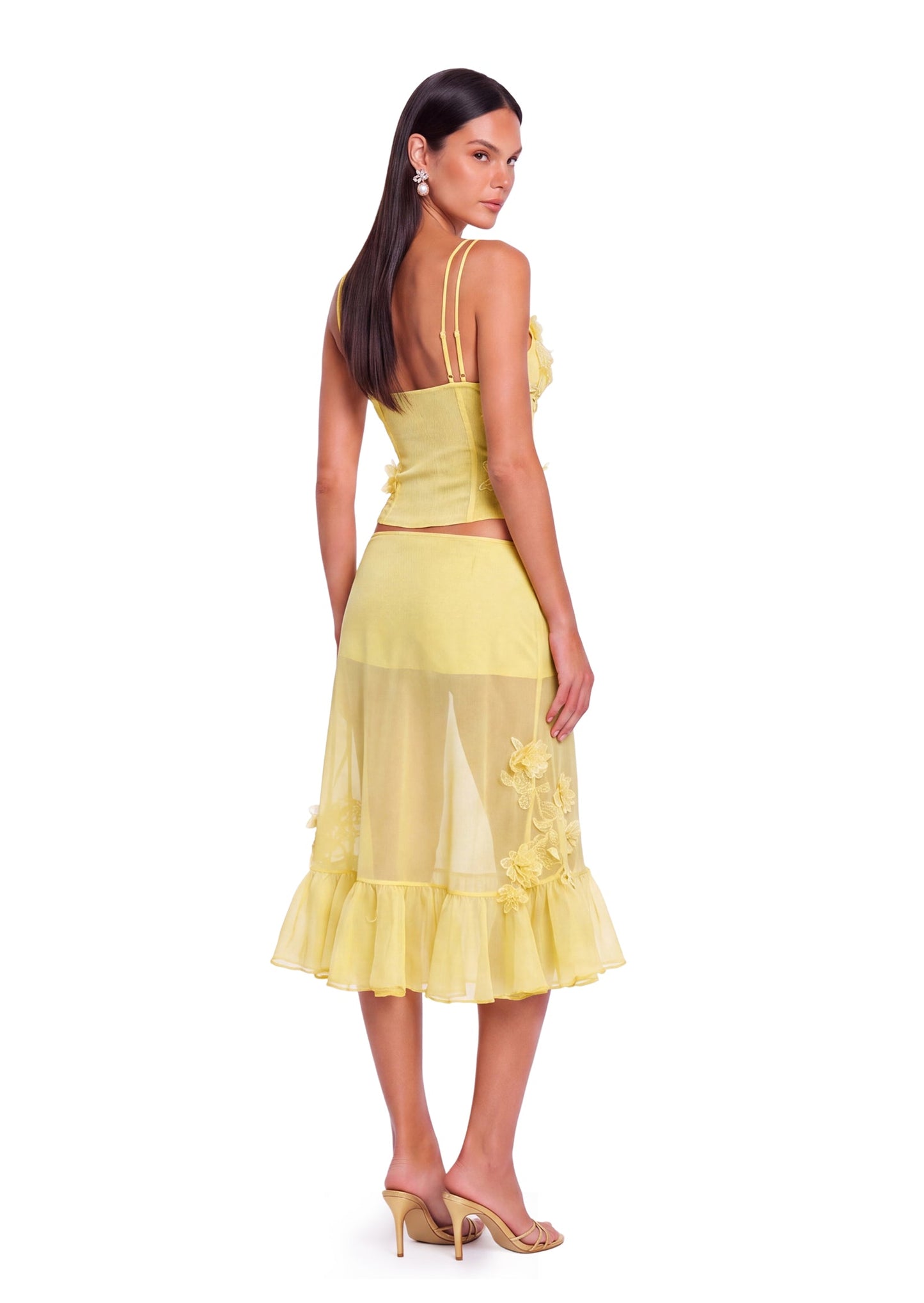Jacinthe Top With Ruffled Lace Skirt Set In Yellow