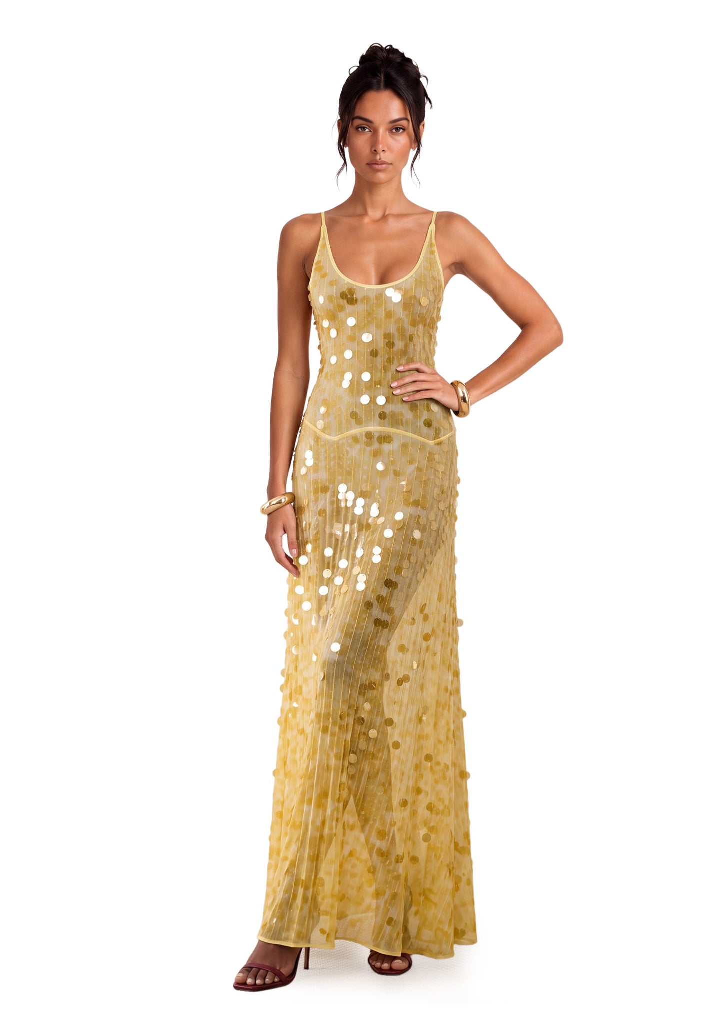 Kaawa Sequined Maxi Dress In Yellow