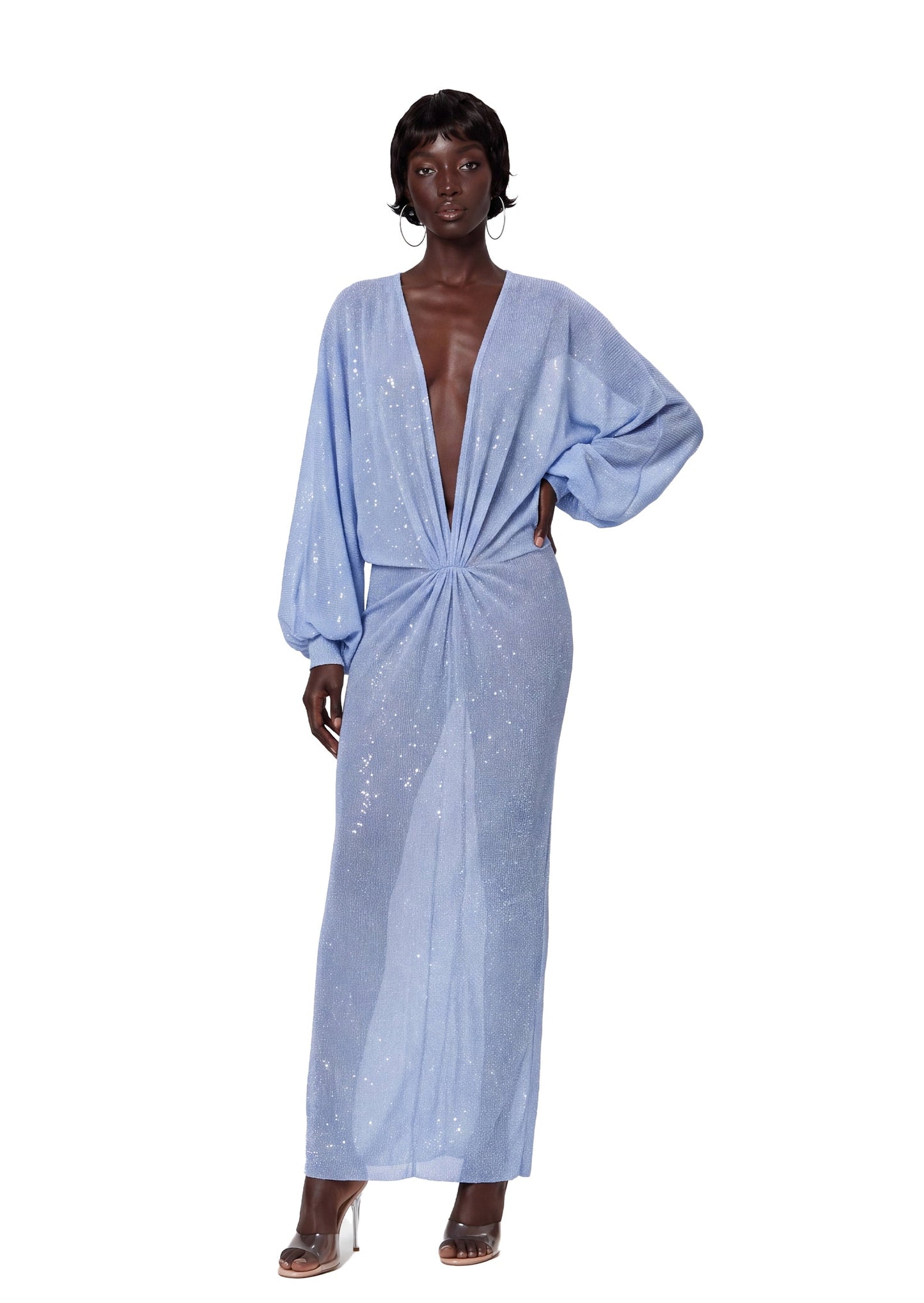 Vestido Maxi de Manga Larga con Lentejuelas Chaka