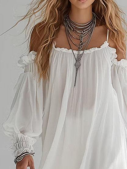 Robe Mini Bohème à Épaules Dégagées et Flottante