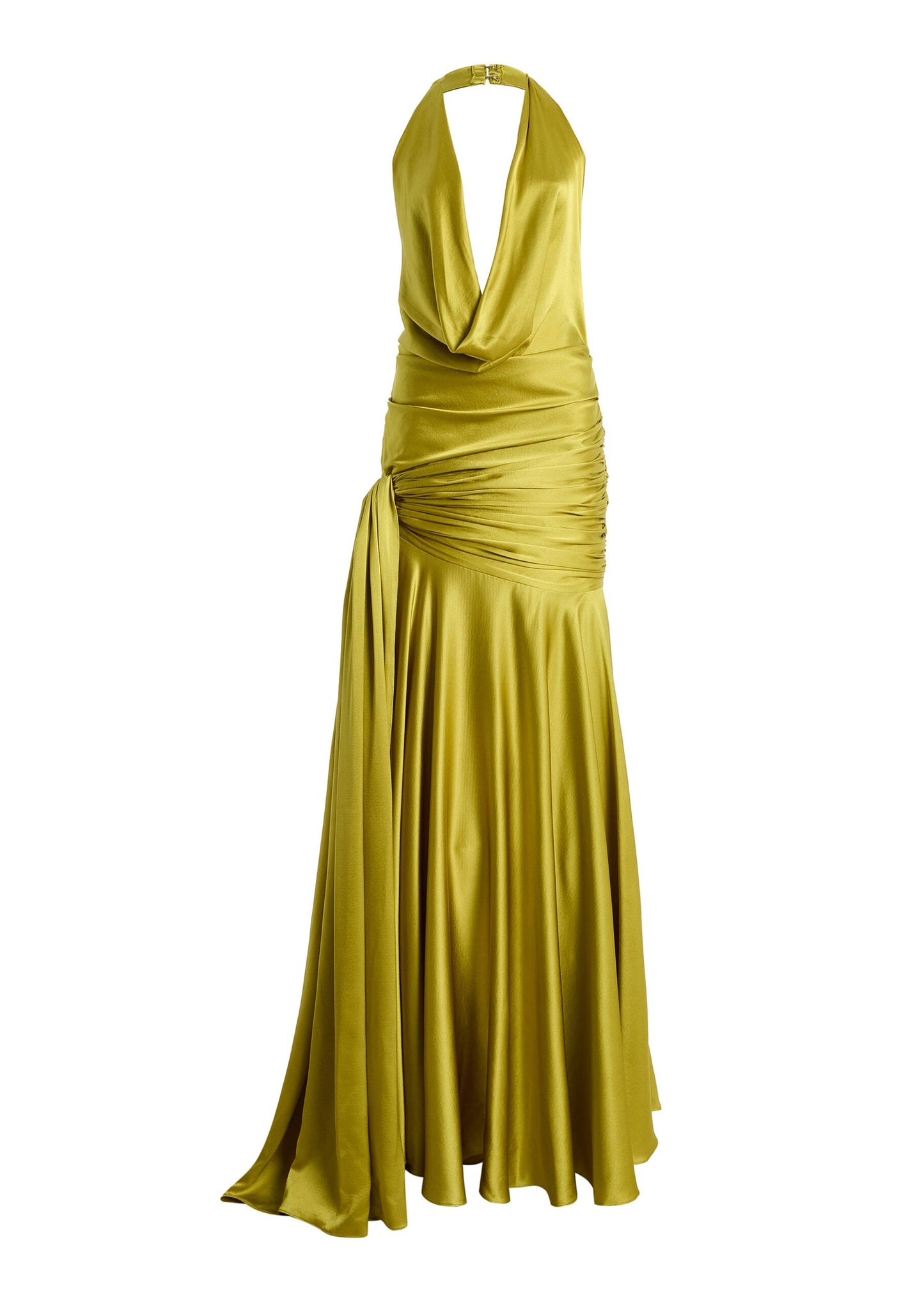 Vestido Maxi Amarillo con Cuello Halter y Espalda Abierta de Kabibe