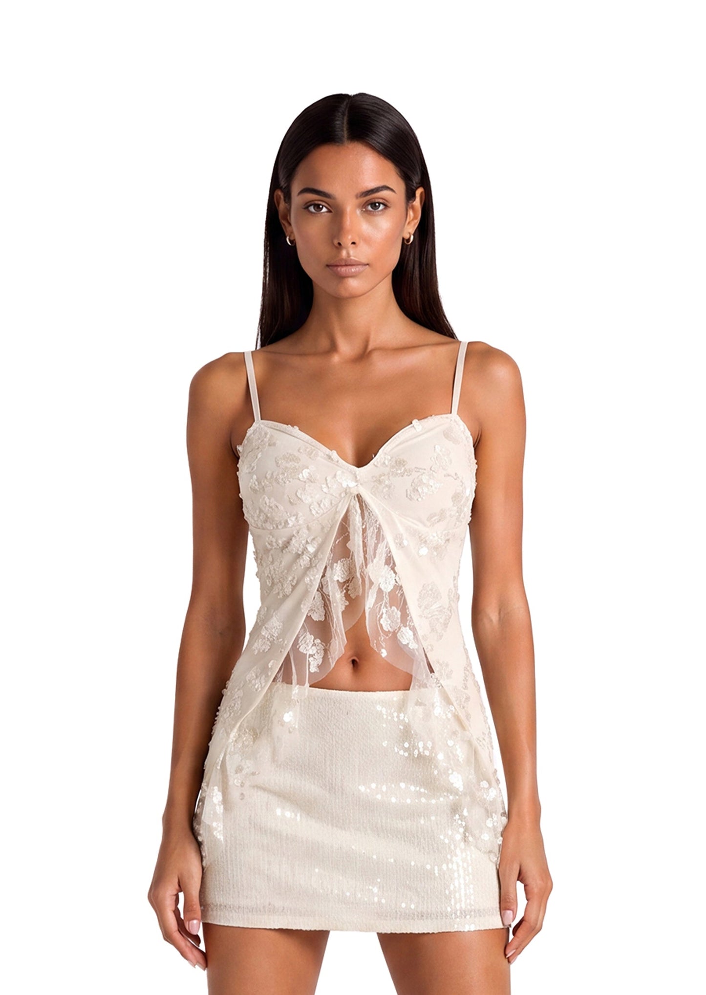 Conjunto de Malla con Lentejuelas Kabira en Color Blanco