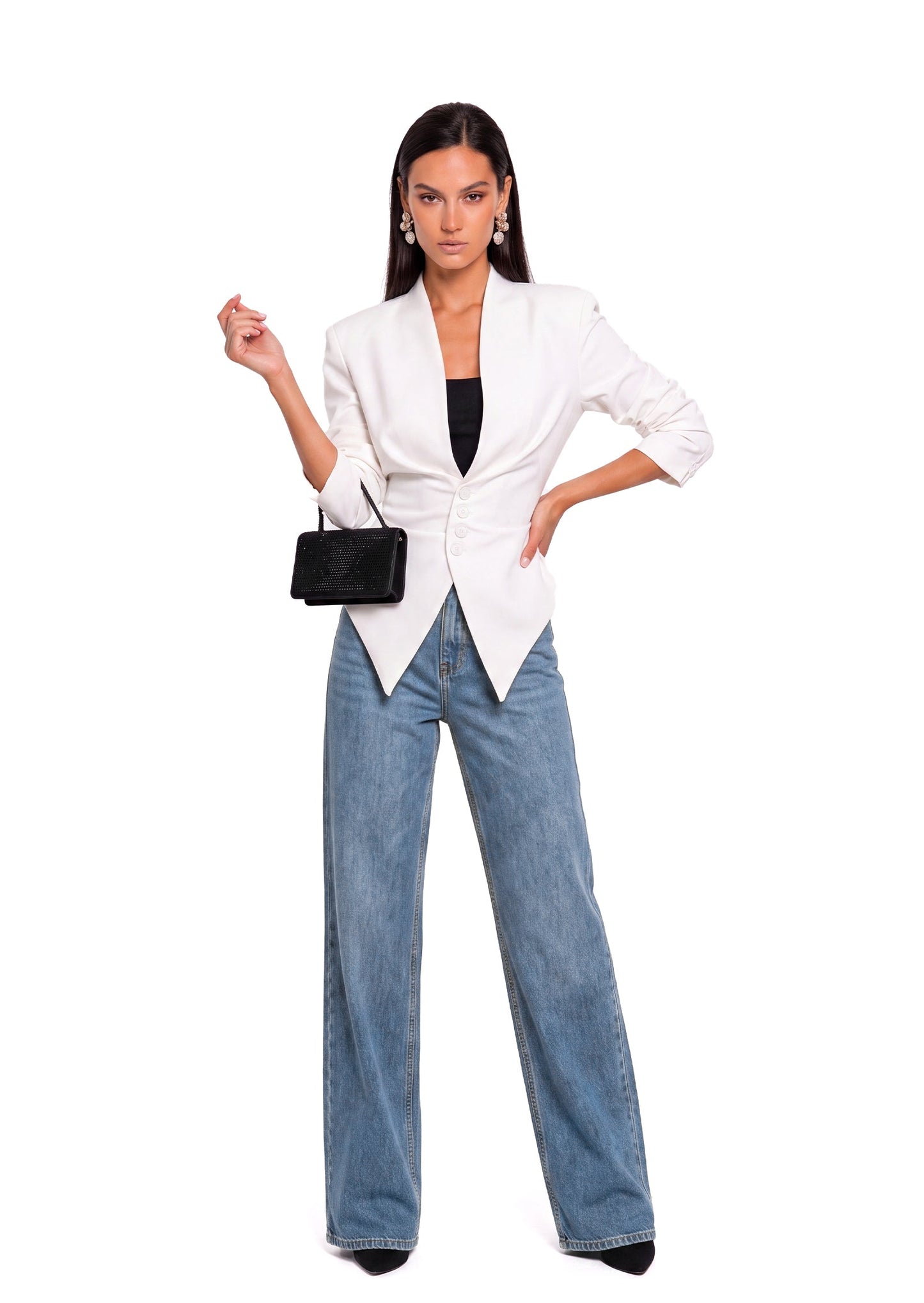 Blusa de Manga Larga con Escote en V - Color Blanco