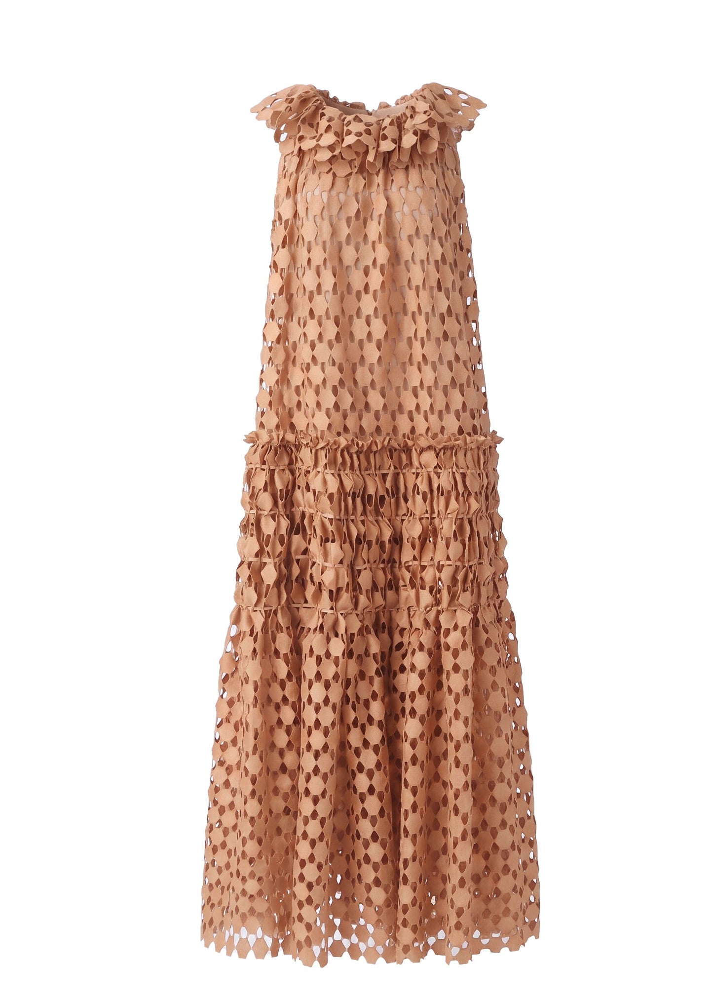 Vestido Maxi de Encaje con Cuello Alto Almarie en Naranja