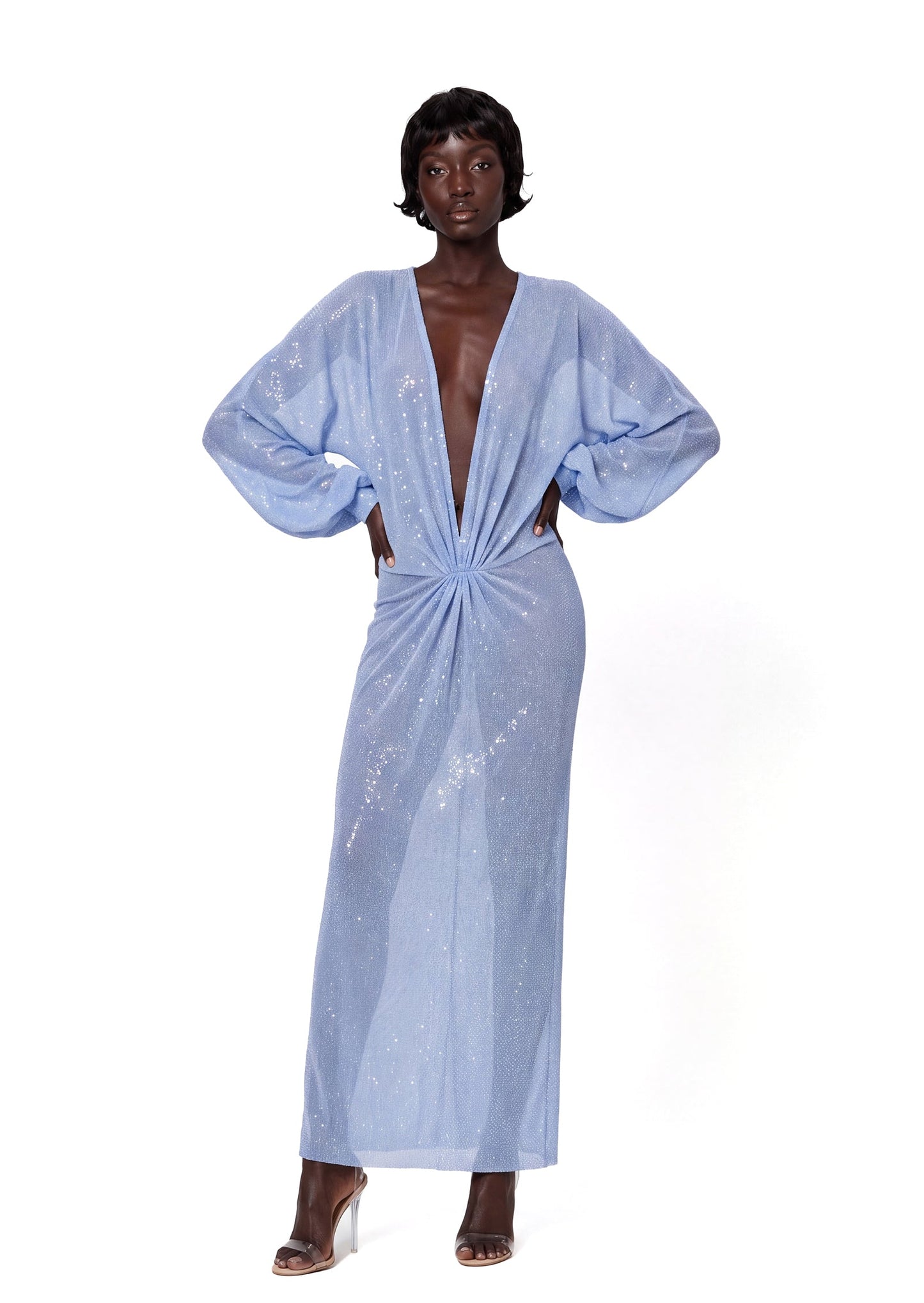 Vestido Maxi de Manga Larga con Lentejuelas Chaka