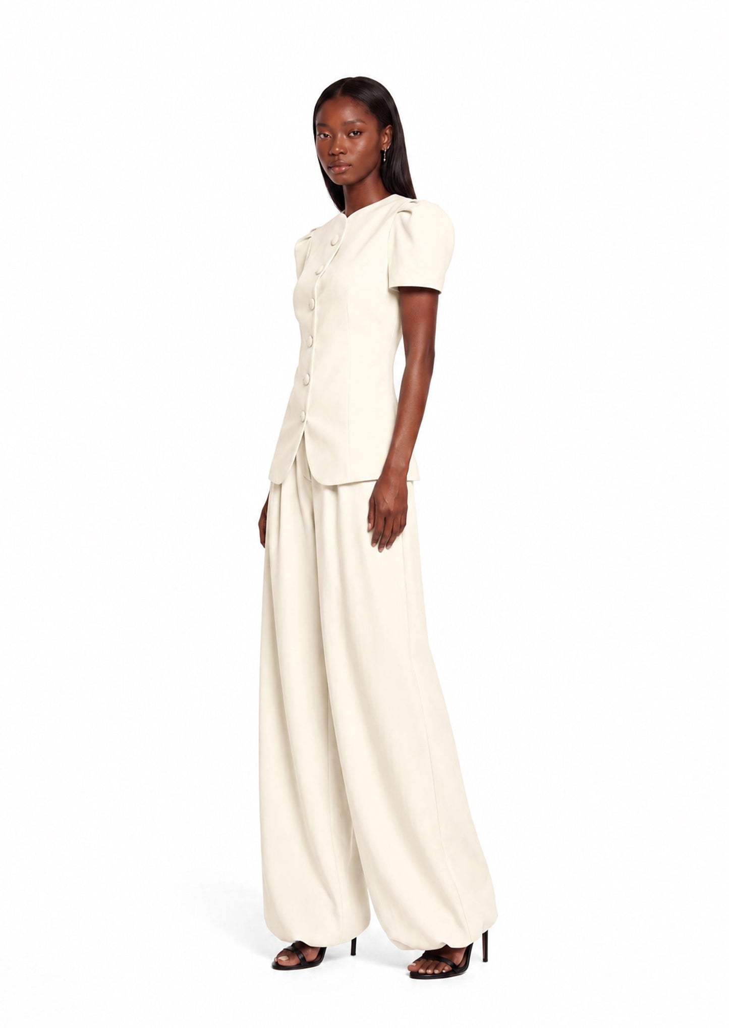 Conjunto Blanco de Top de Manga Corta y Pantalones Maxi Hadley