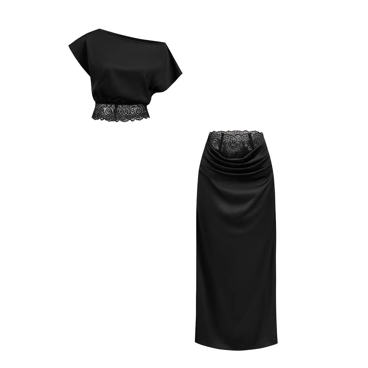 Conjunto de Top de Encaje Asimétrico Kahiau y Falda de Cola de Pez
