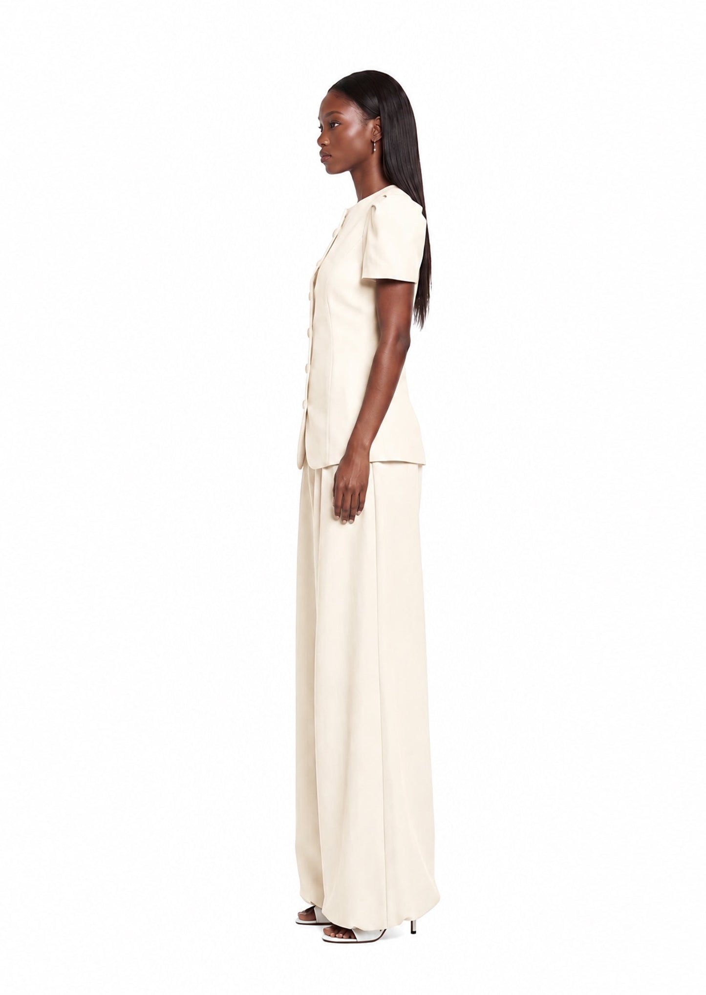 Conjunto Blanco de Top de Manga Corta y Pantalones Maxi Hadley