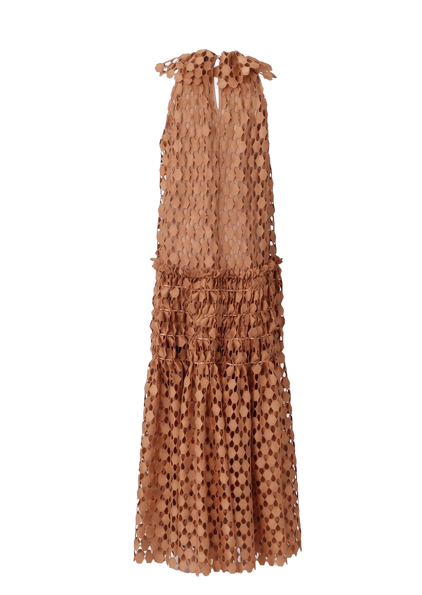 Vestido Maxi de Encaje con Cuello Alto Almarie en Naranja