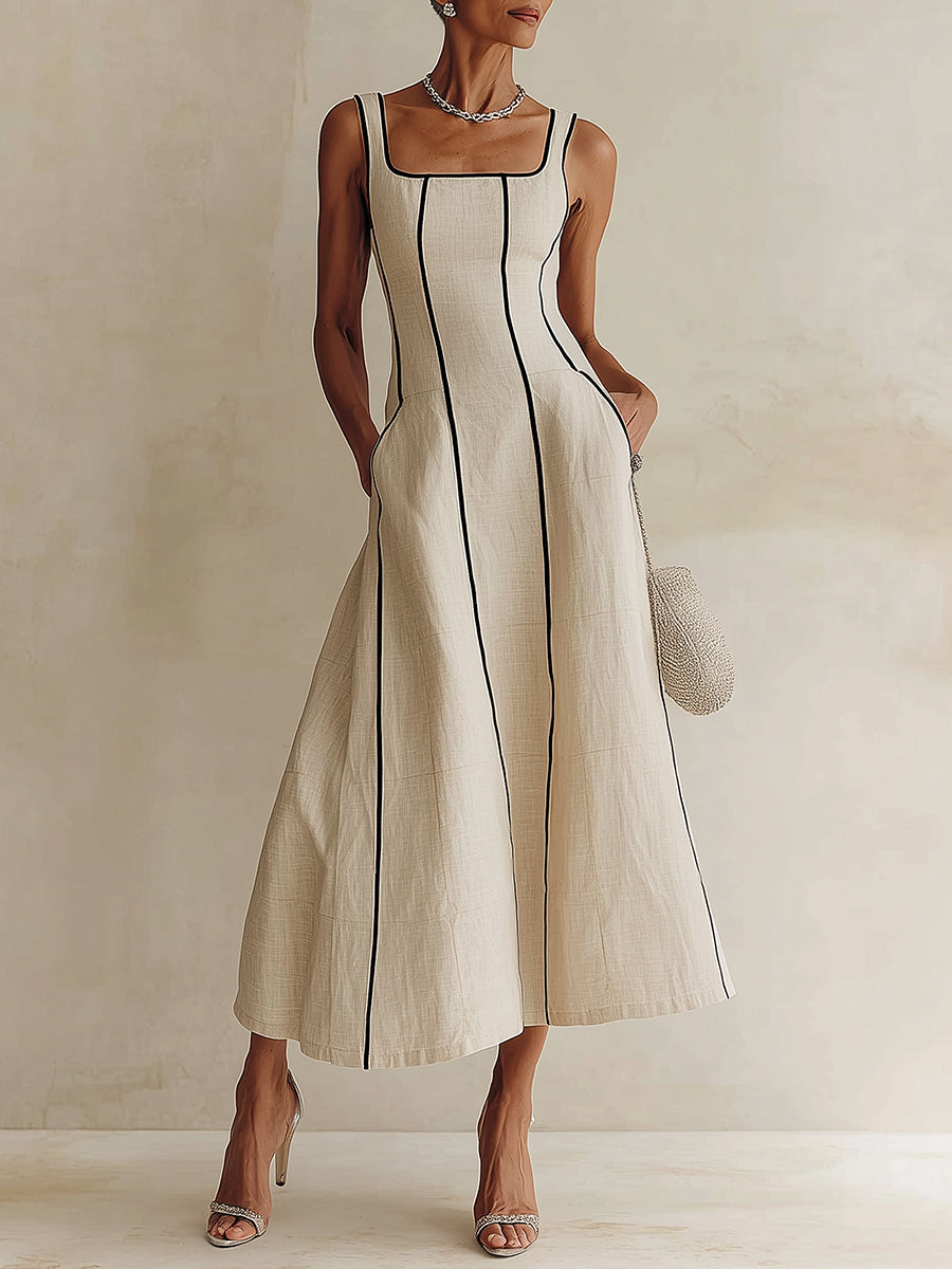 Lara – Vestido maxi melocotón con corte en A