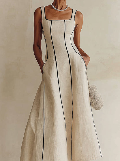 Lara – Vestido maxi melocotón con corte en A