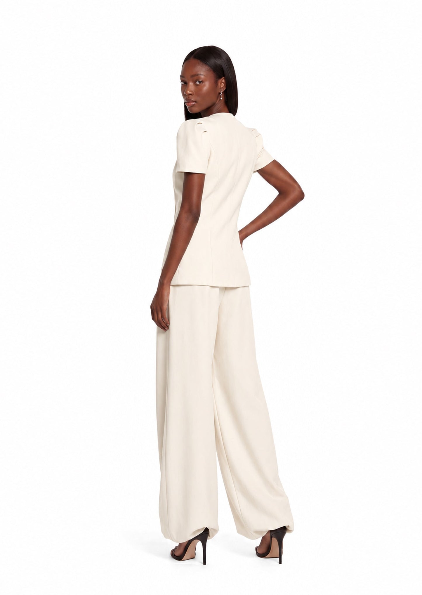 Conjunto Blanco de Top de Manga Corta y Pantalones Maxi Hadley