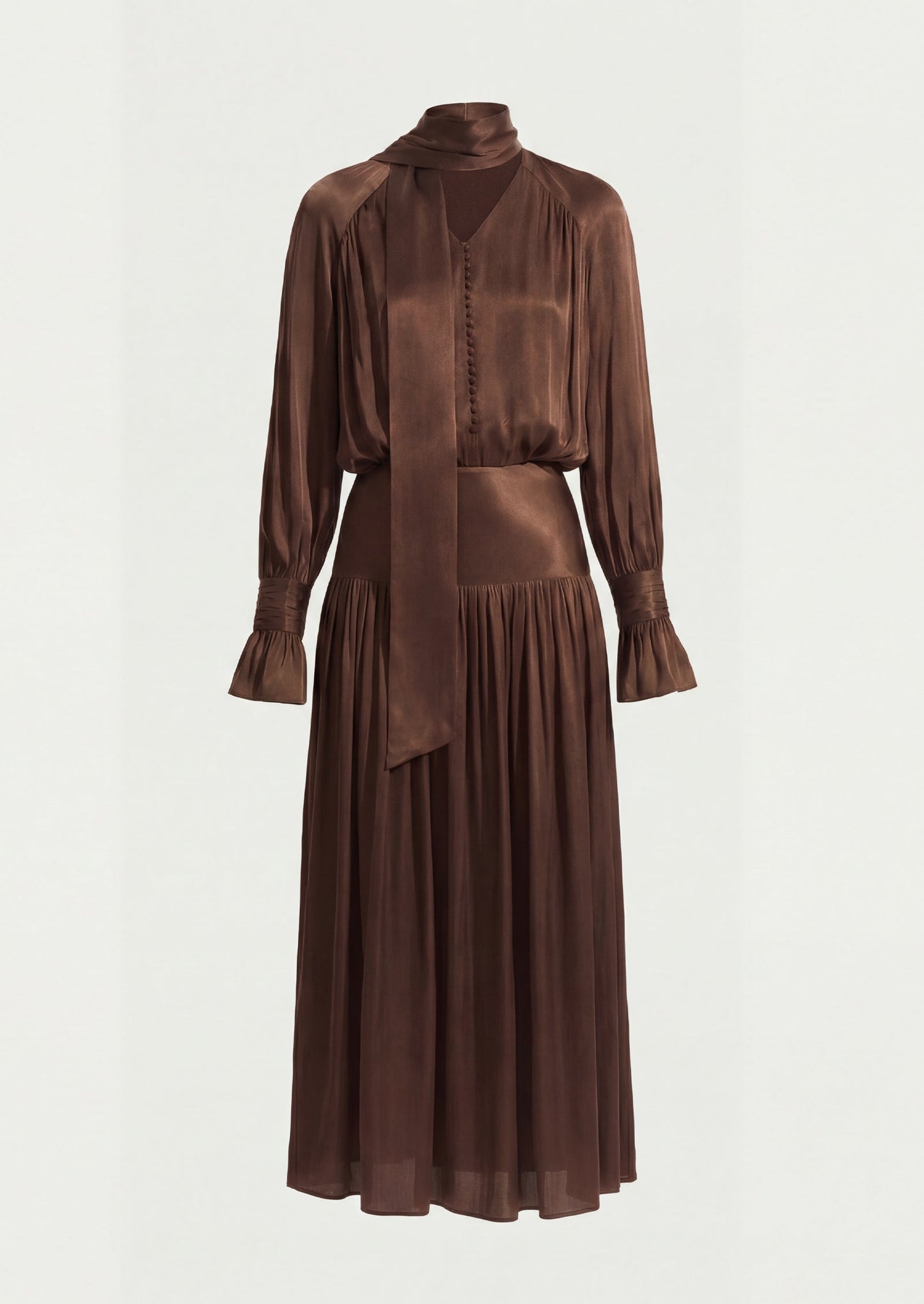 Vestido Midi de Viscosa con Bufanda a Juego en Color Marrón