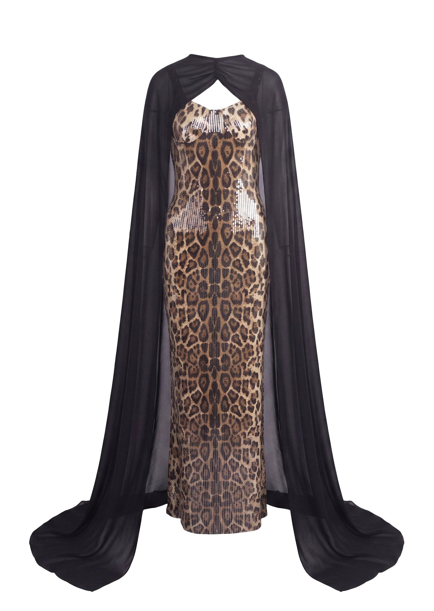 Conjunto de Vestido de Dos Piezas con Capa Sin Mangas y Lentejuelas Mayu