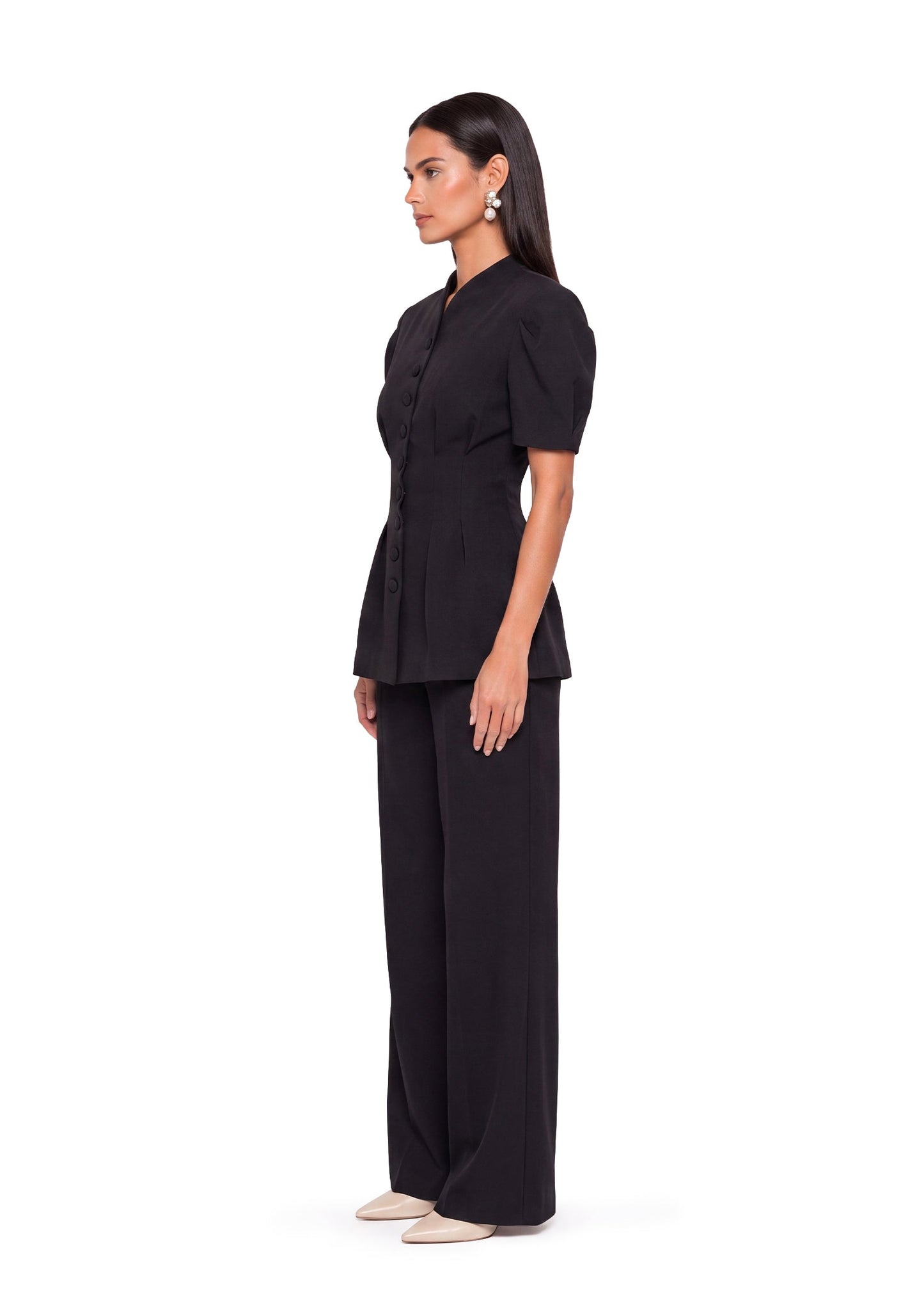 Vestido Corto de Manga Corta Adelle con Cintura Negra