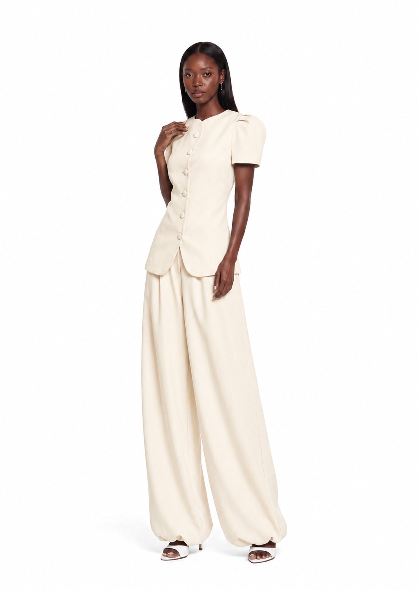 Conjunto Blanco de Top de Manga Corta y Pantalones Maxi Hadley