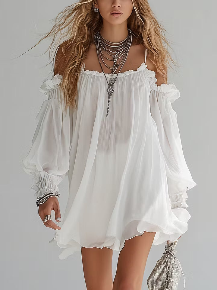 Robe Mini Bohème à Épaules Dégagées et Flottante
