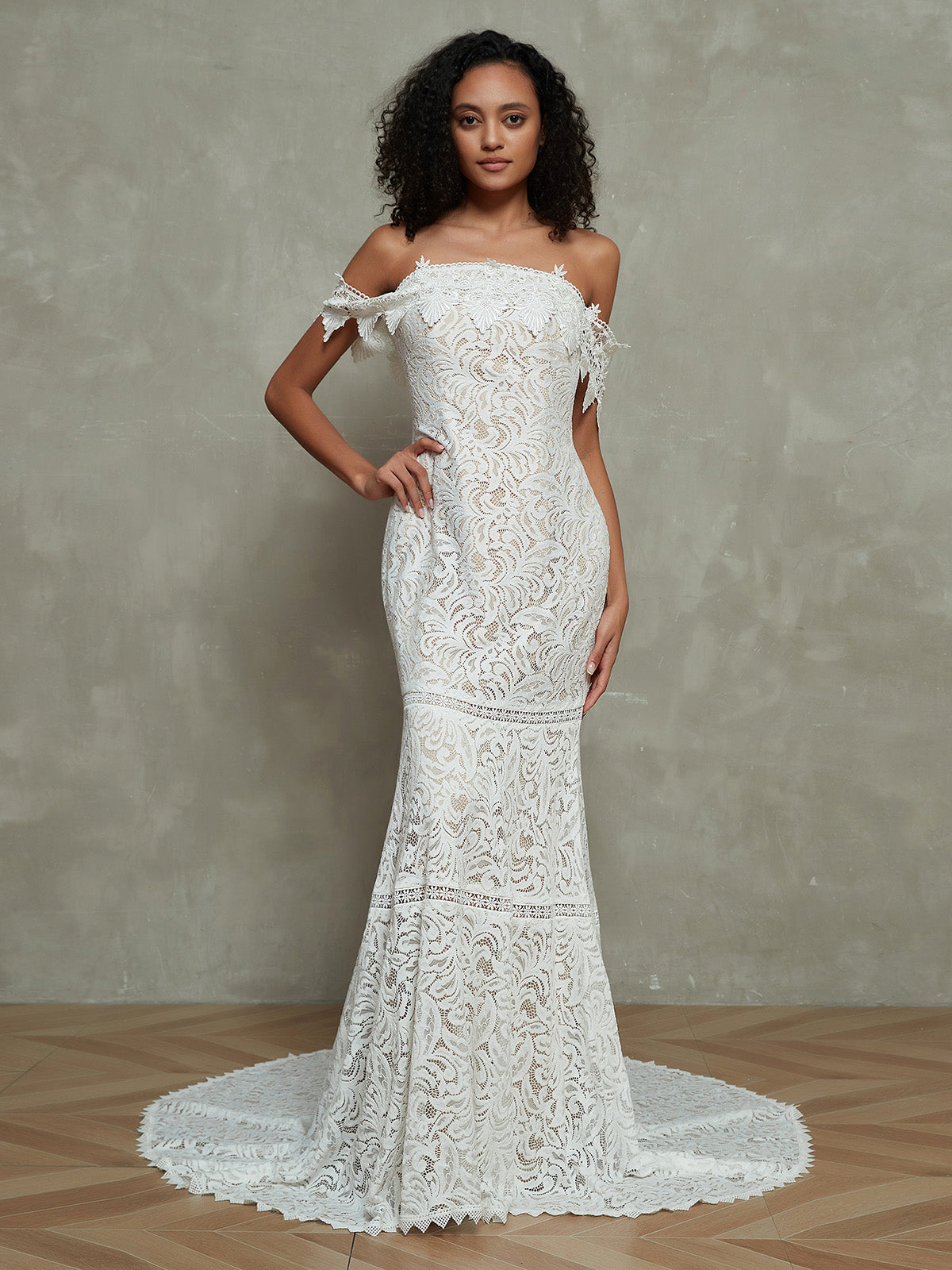 Vestido de Novia Bohemio Vintage de Encaje con Manga Off the Shoulder