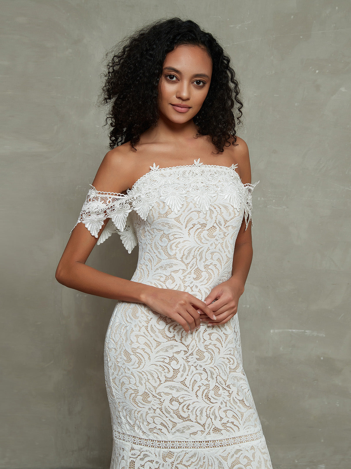 Vestido de Novia Bohemio Vintage de Encaje con Manga Off the Shoulder
