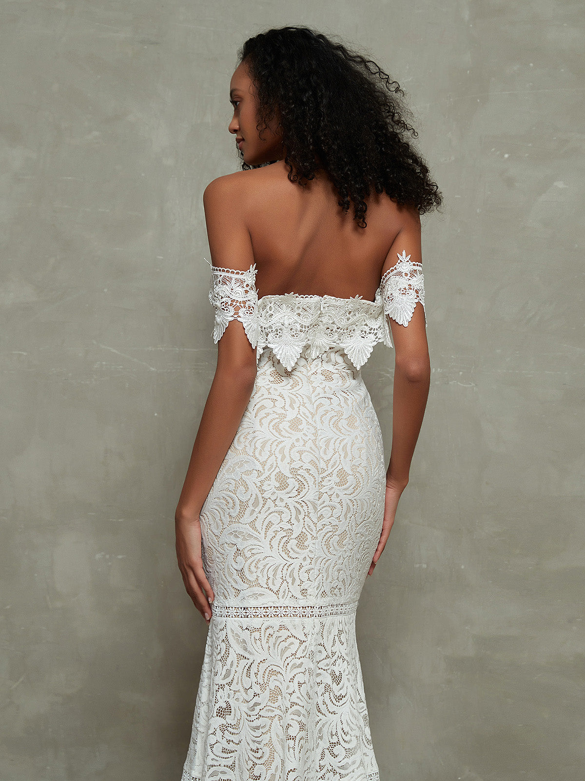 Vestido de Novia Bohemio Vintage de Encaje con Manga Off the Shoulder