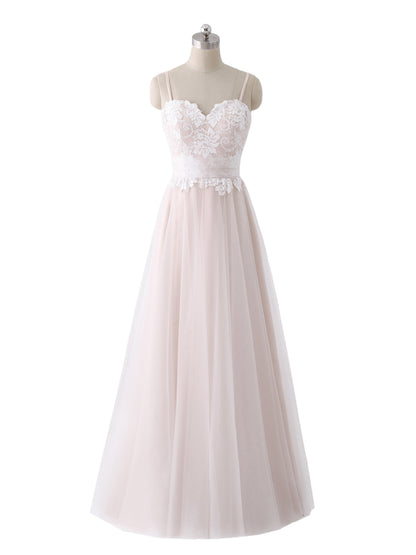 Robe de Tul Champagne con Escote Corazón y Tirantes Espagueti