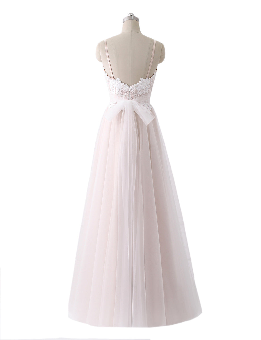 Robe de Tul Champagne con Escote Corazón y Tirantes Espagueti