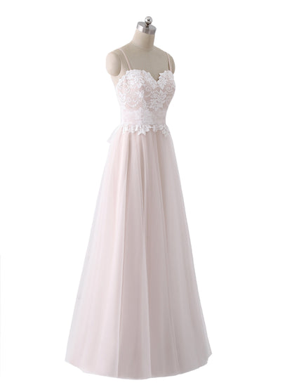 Robe de Tul Champagne con Escote Corazón y Tirantes Espagueti