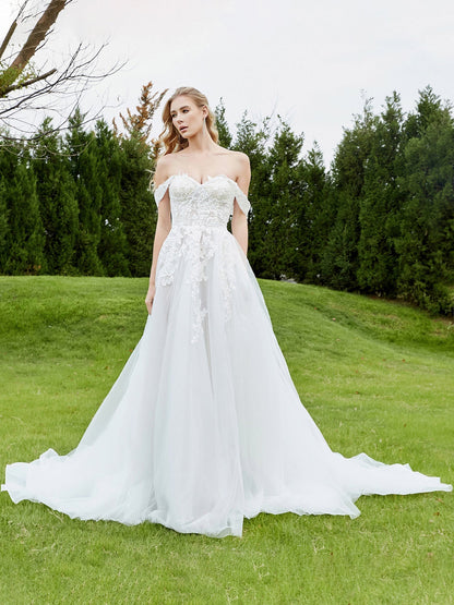 Vestido de Novia A-línea Sin Mangas en Marfil con Detalles Aplicados