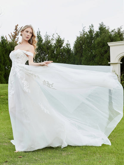 Vestido de Novia A-línea Sin Mangas en Marfil con Detalles Aplicados