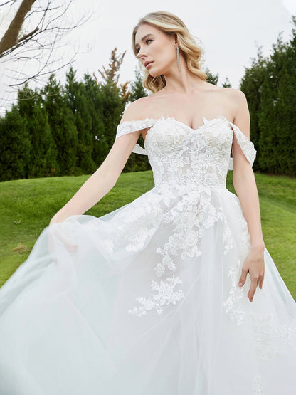 Vestido de Novia A-línea Sin Mangas en Marfil con Detalles Aplicados