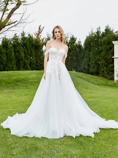 Vestido de Novia A-línea Sin Mangas en Marfil con Detalles Aplicados