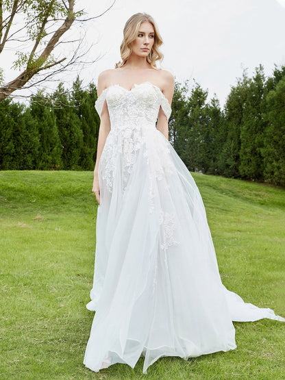 Vestido de Novia A-línea Sin Mangas en Marfil con Detalles Aplicados