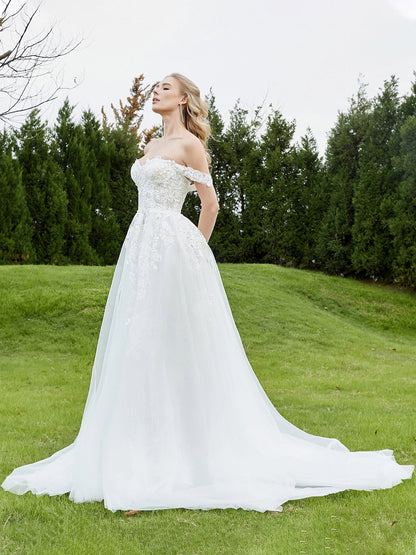 Vestido de Novia A-línea Sin Mangas en Marfil con Detalles Aplicados
