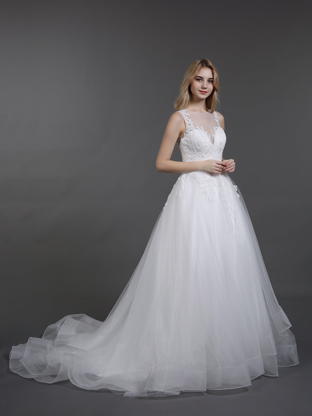 Vestido de Novia Marfil con Encaje y Tul Col d'Illusion