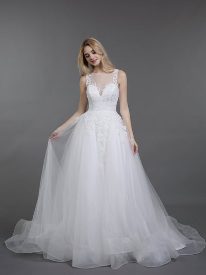 Vestido de Novia Marfil con Encaje y Tul Col d'Illusion