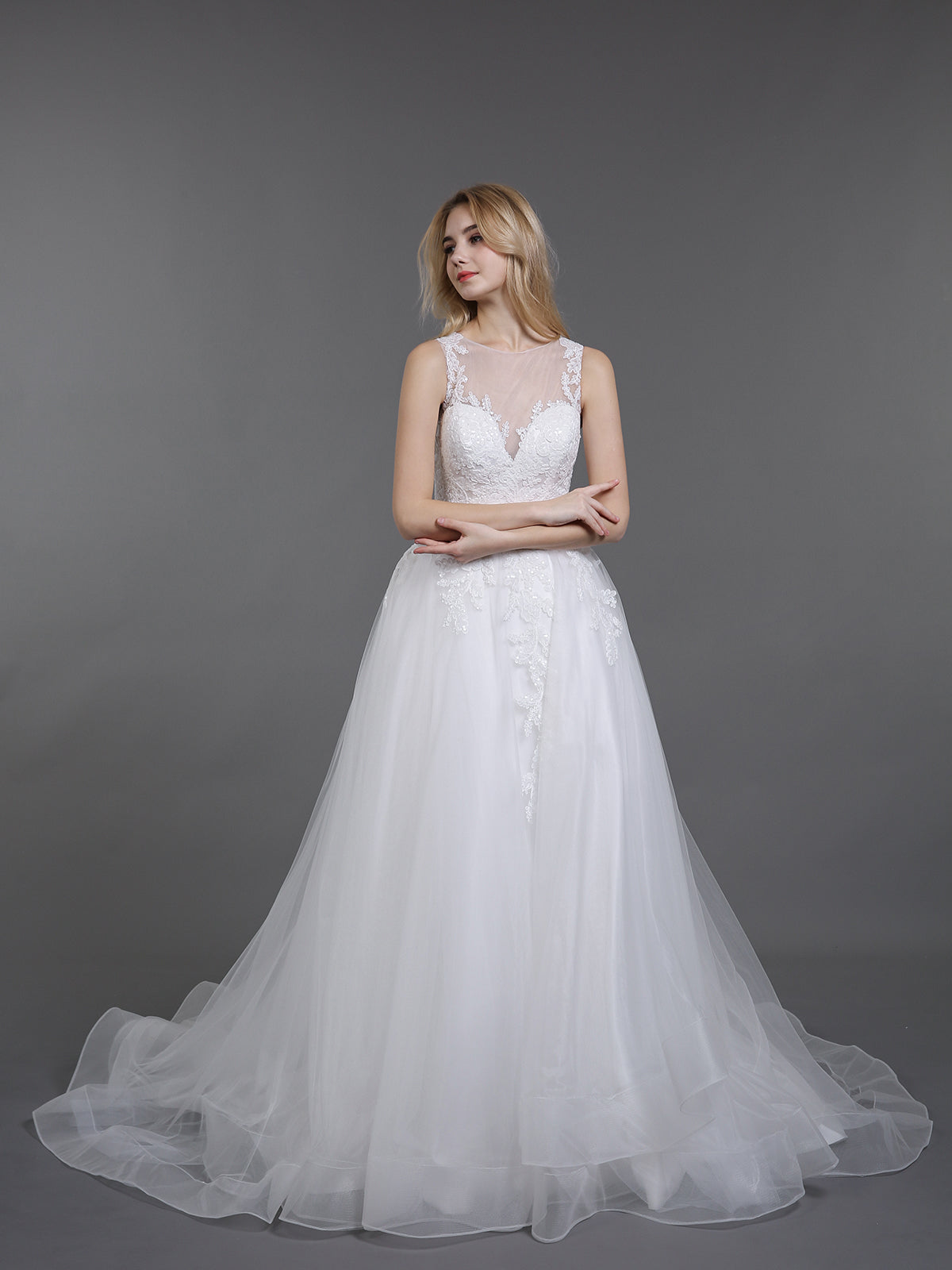 Vestido de Novia Marfil con Encaje y Tul Col d'Illusion