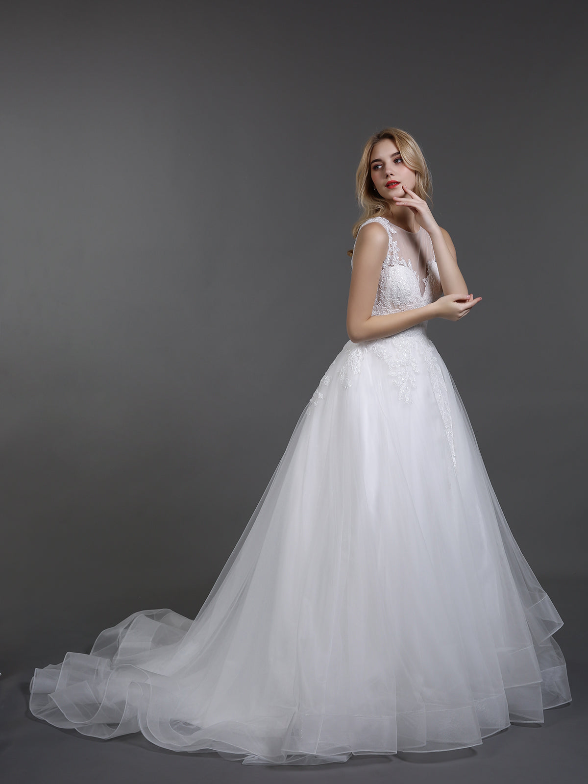 Vestido de Novia Marfil con Encaje y Tul Col d'Illusion
