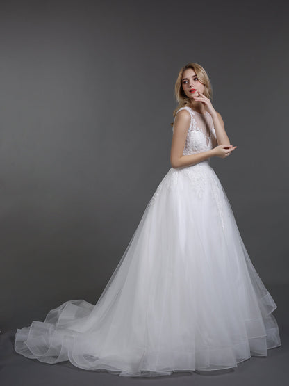 Vestido de Novia Marfil con Encaje y Tul Col d'Illusion
