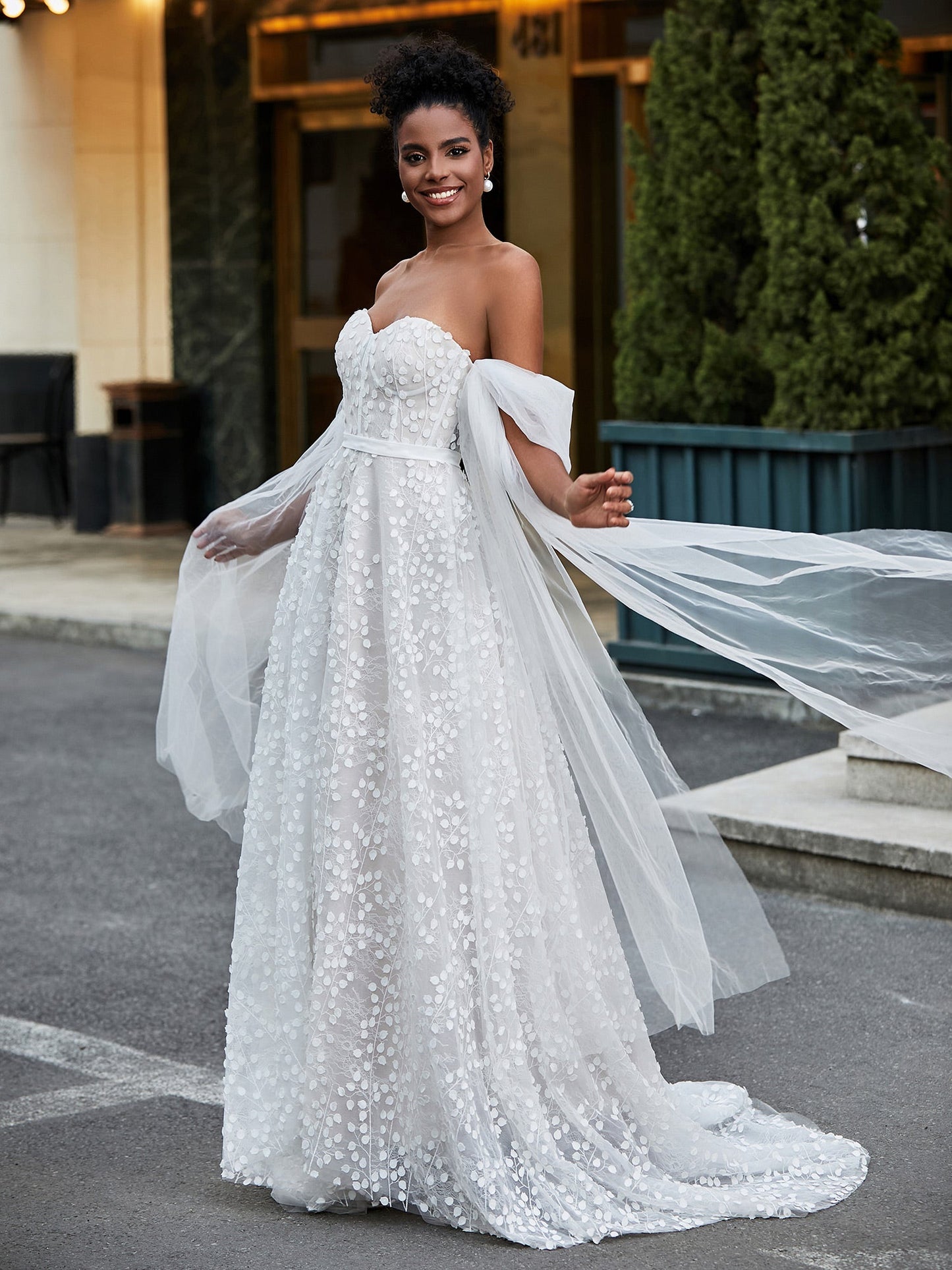 Ivoire Sans Manches Robe de Mariée A-ligne en Dentelle avec Col en Coeur