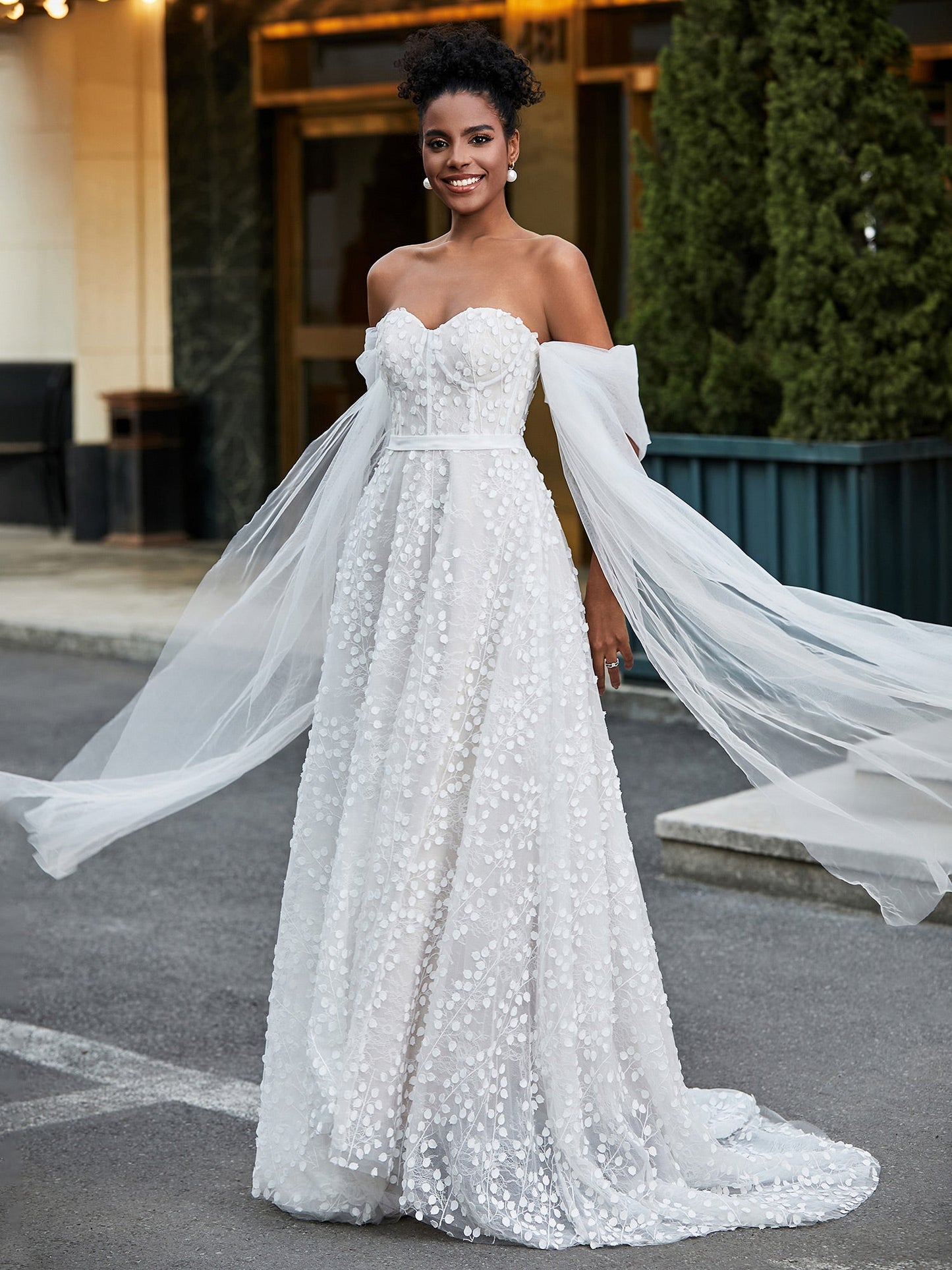 Ivoire Sans Manches Robe de Mariée A-ligne en Dentelle avec Col en Coeur