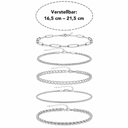 Luna | Set de 5 Pulseras de Cadena