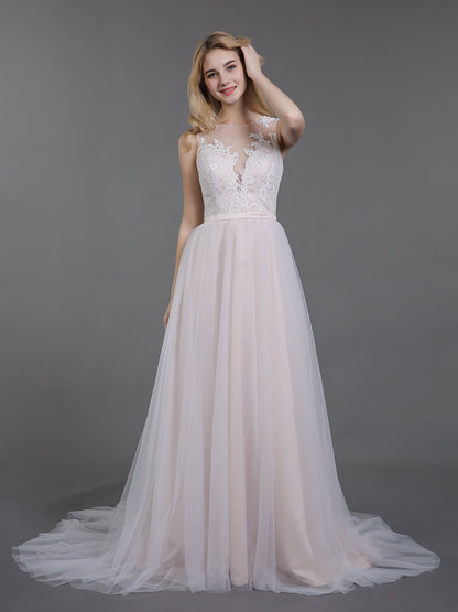 Vestido de Novia Marfil con Encaje y Tul y Botones en la Espalda